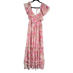 By The River Dusty Rose Floral Waist Cut-Out Ruffle Midi Dress – Boutique Style